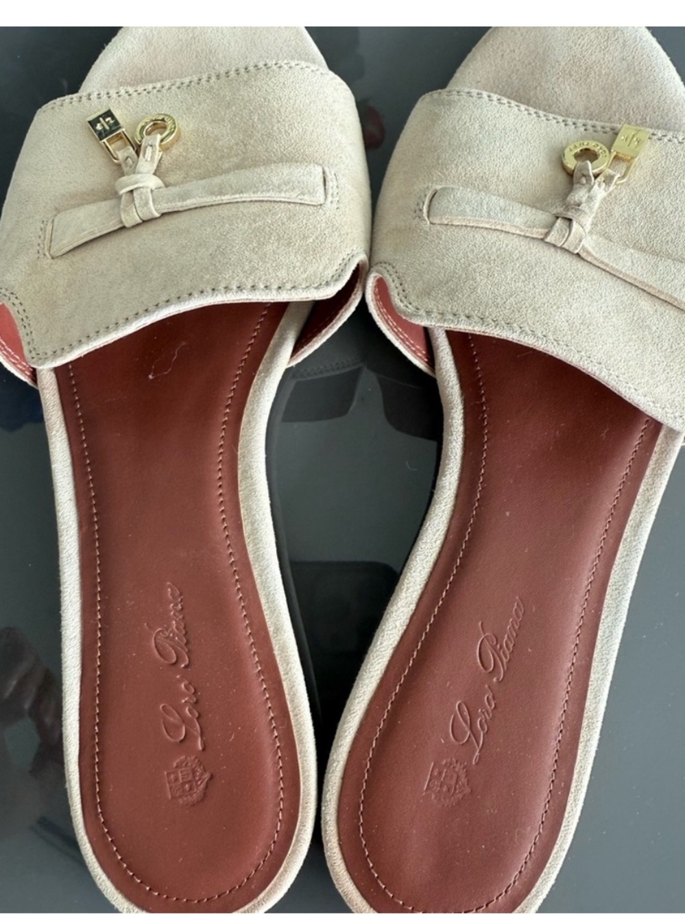 Loro Piana Summer Charms Suede Slides Sandals Sandstone Light EU38 - Picture 4 of 8